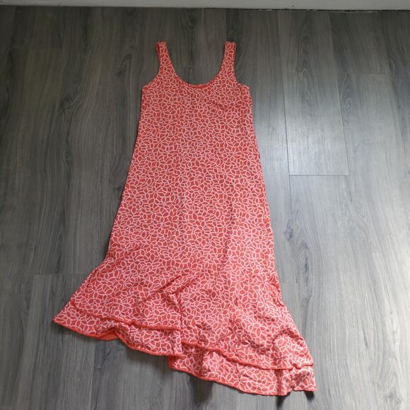 Fresh Produce Dress Small Red Print Sleeveless V Neck Ruffle Beach Asymmetric - Picture 2 of 8